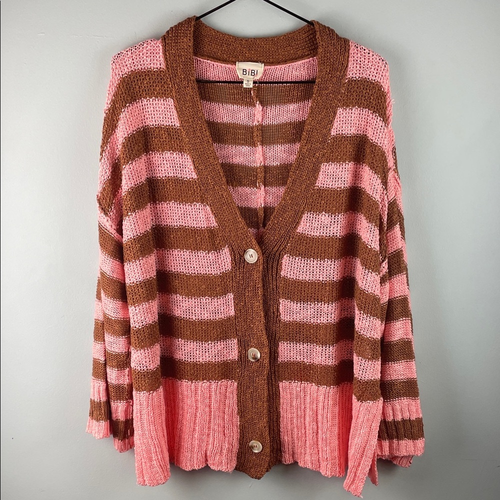 BiBi Cardigan in Pink and Brown Stripes Size S